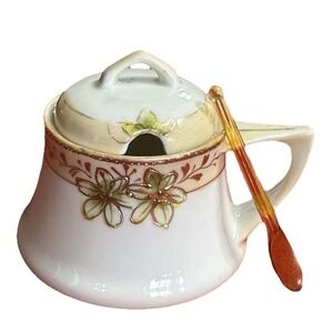 Antique Nippon Condiment Mustard Jar Hand Painted Porcelain